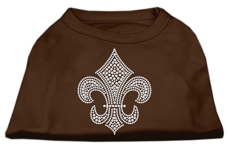 Silver Fleur de Lis Rhinestone Shirts Brown XS